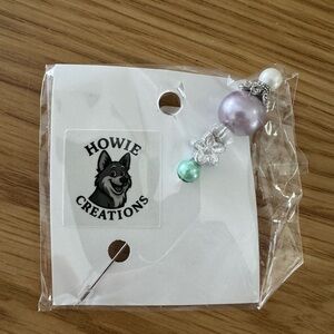 Howie Creations Purple, Silver & Green Beaded Stick Pin - NWOT